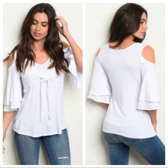 White Cold Shoulder Tie Front Top - Picture 8 of 14